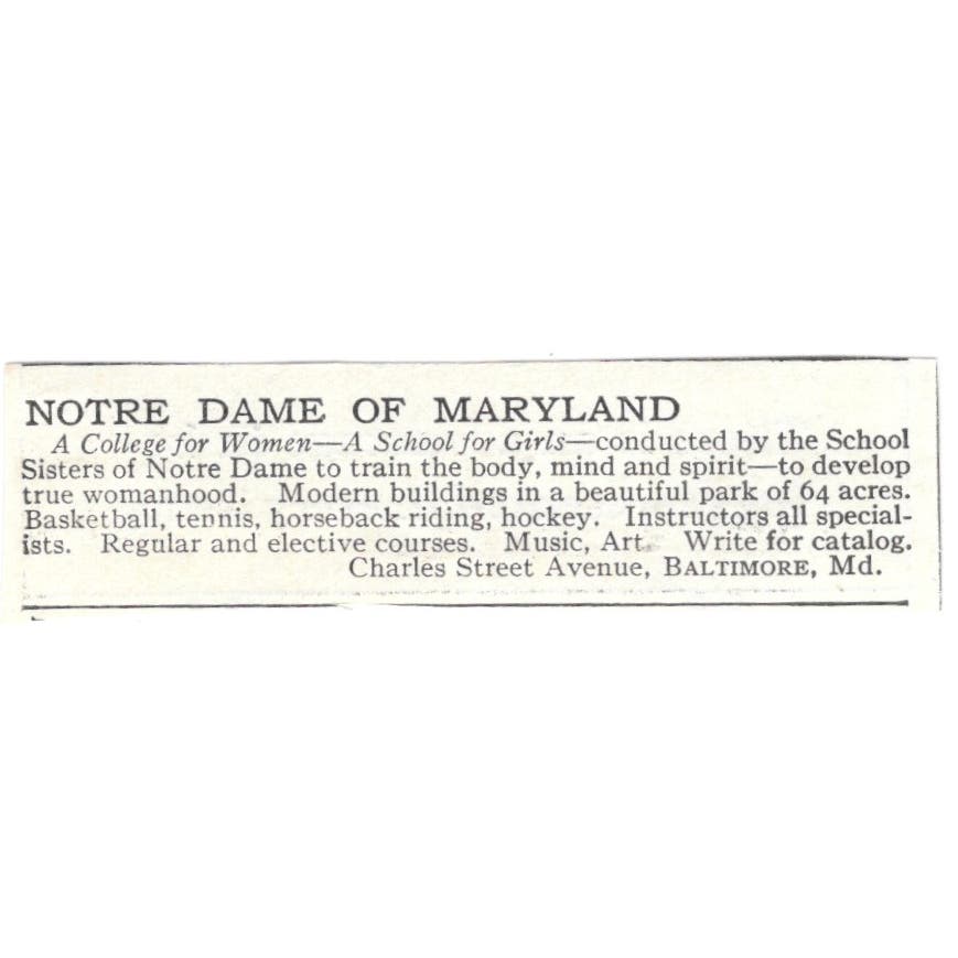 Notre Dame of Maryland Baltimore c1918 Original Magazine Advertisement AE5-SA5