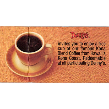 Denny's Restaurant Kona Coffee Promo (folded) Vintage Business Card SD8-B7