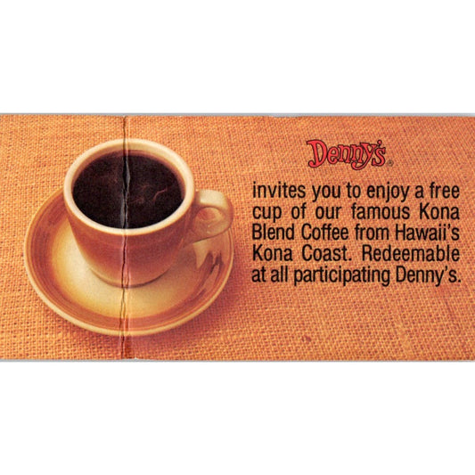 Denny's Restaurant Kona Coffee Promo (folded) Vintage Business Card SD8-B7