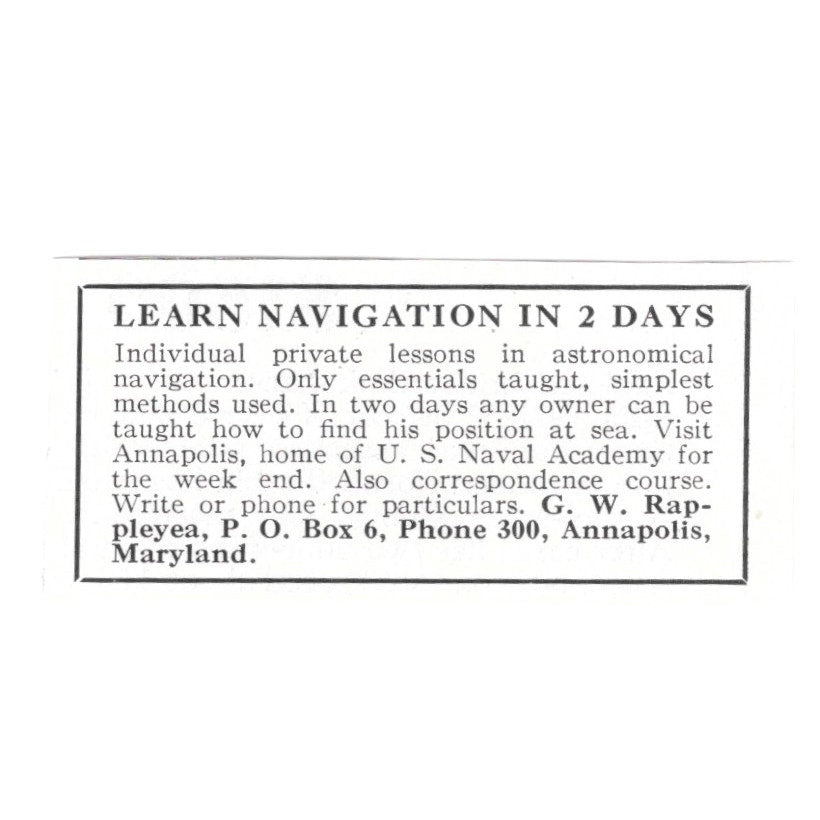 Learn Navigation - G.W. Rappleyea Annapolis MD 1932 Ad AG2-M20