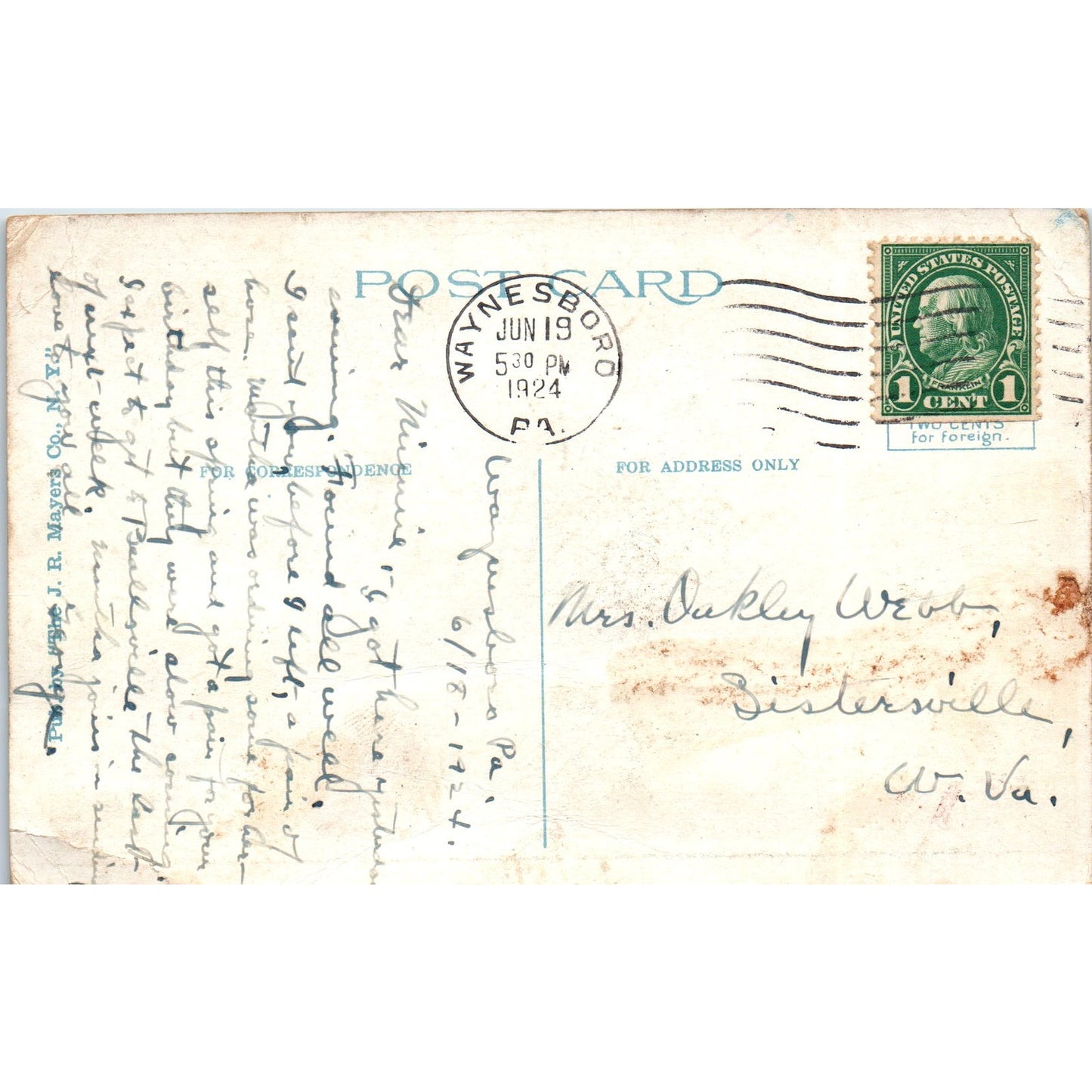1924 Gettysburg Gap from Clermont Hotel Charmian PA Vintage Postcard PE7