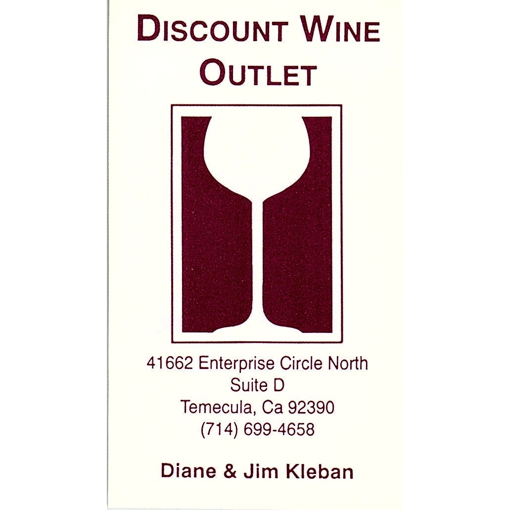 Discount Wine Outlet Diane & Jim Kleban Temecula CA Vintage Business Card SC9-B9