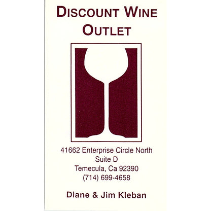 Discount Wine Outlet Diane & Jim Kleban Temecula CA Vintage Business Card SC9-B9
