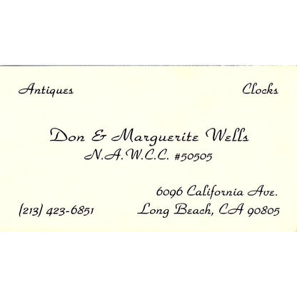 Don & Marguerite Wells Antiques Long Beach CA Vintage Business Card SE3-B16