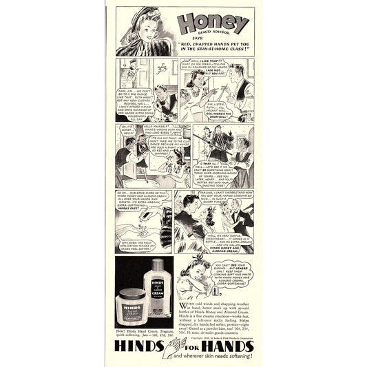 Hinds for Hands Honey Beauty Advisor Comic 1940 Ad V14-8