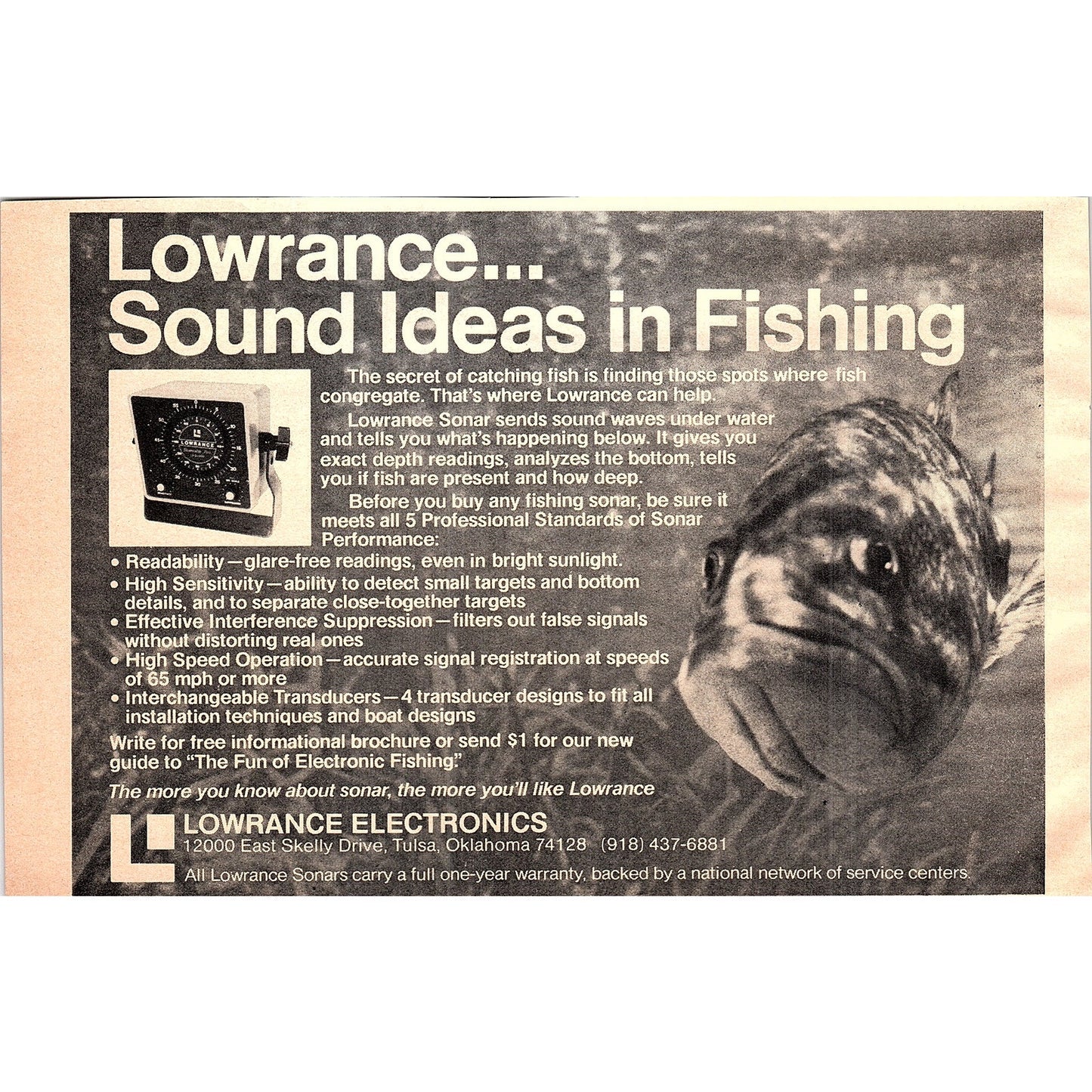 Lowrance Electronics Sonar Fish Finder Tulsa OK 1977 Ad AF6-5