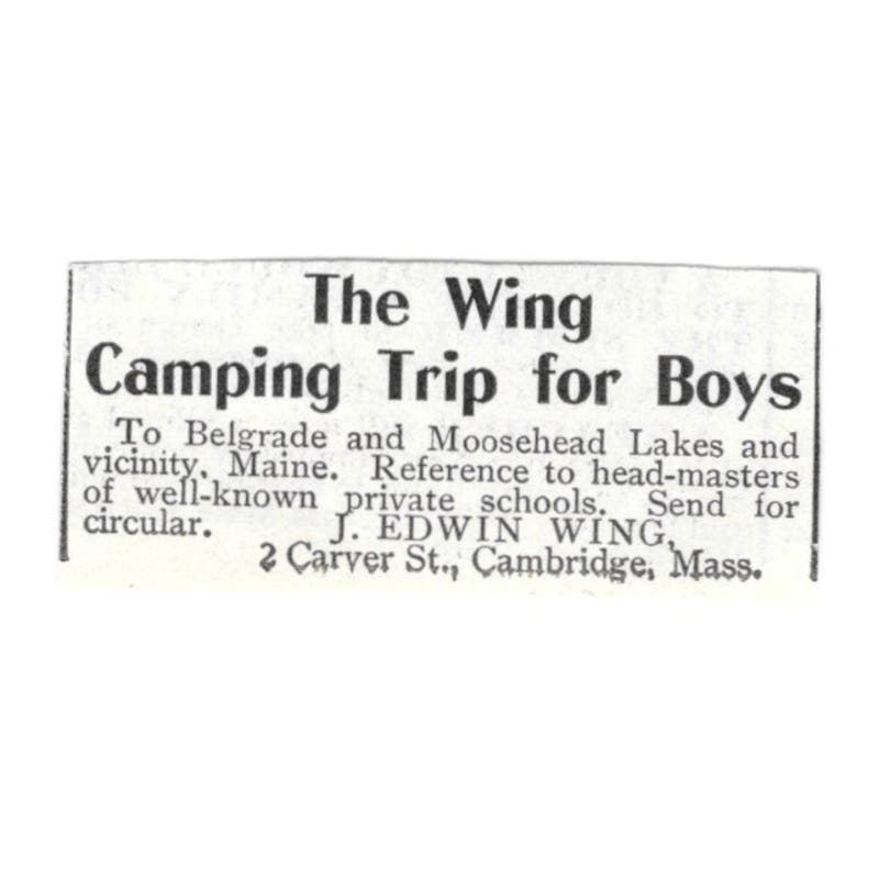 J. Edwin Wing Camping Trip Moosehead Lakes & Belgrade 1918 Advertisement AE5-SV6