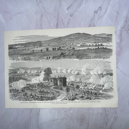 Battle of Gettysburg from Rocky Hill on Meade's Left 1890s Engraving V14-6