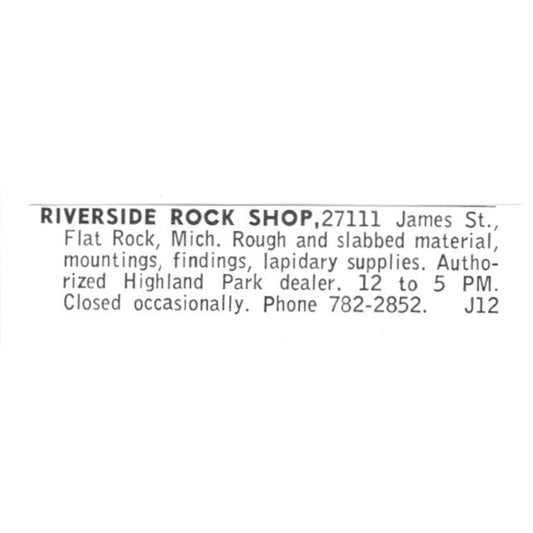 Riverside Rock Shop Flat Rock Michigan 1972 Ad AF8-S25