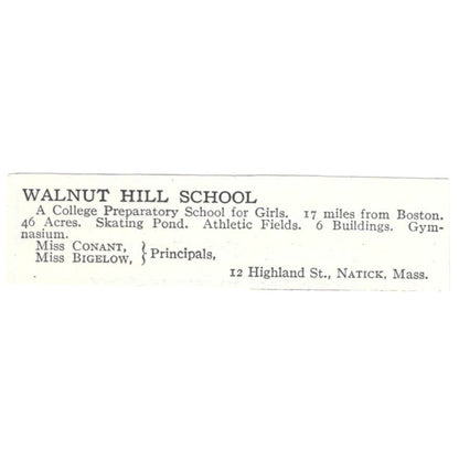 Walnut Hill School Conant Bigelow Natick MA c1918 Original Advertisement AE5-SV4