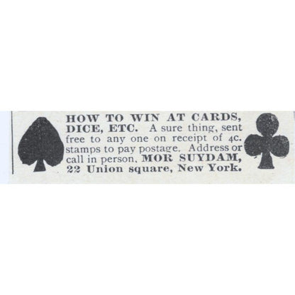 Win at Cards and Dice Mor Suydam New York 1893 Judge Magazine Ad AB9-SB