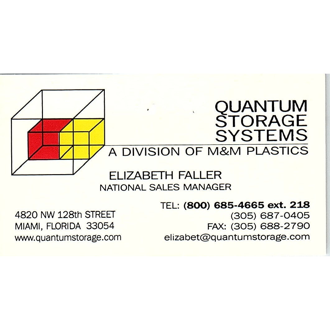 Quantum Storage Systems Elizabeth Faller Miami FL Vintage Business Card SC9-B8
