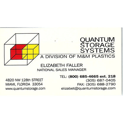 Quantum Storage Systems Elizabeth Faller Miami FL Vintage Business Card SC9-B8