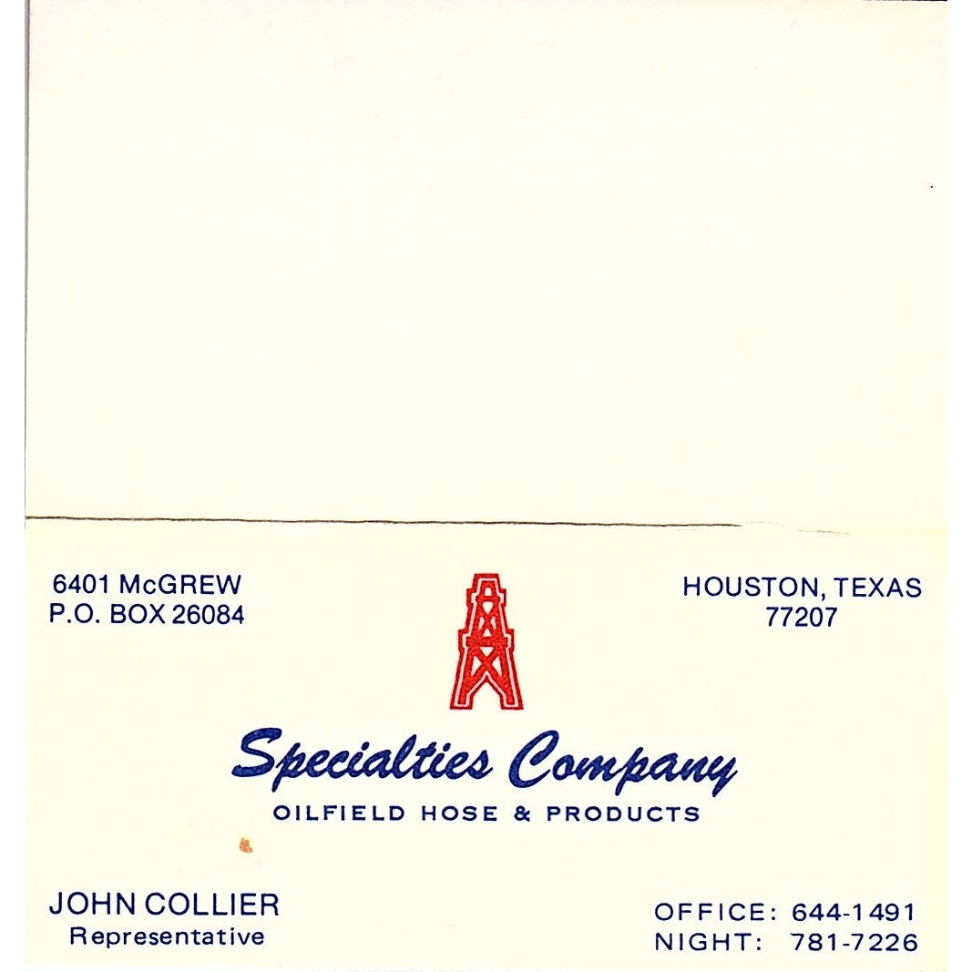 Specialties Company Products John Collier Houston TX Business Card SSB4-B13