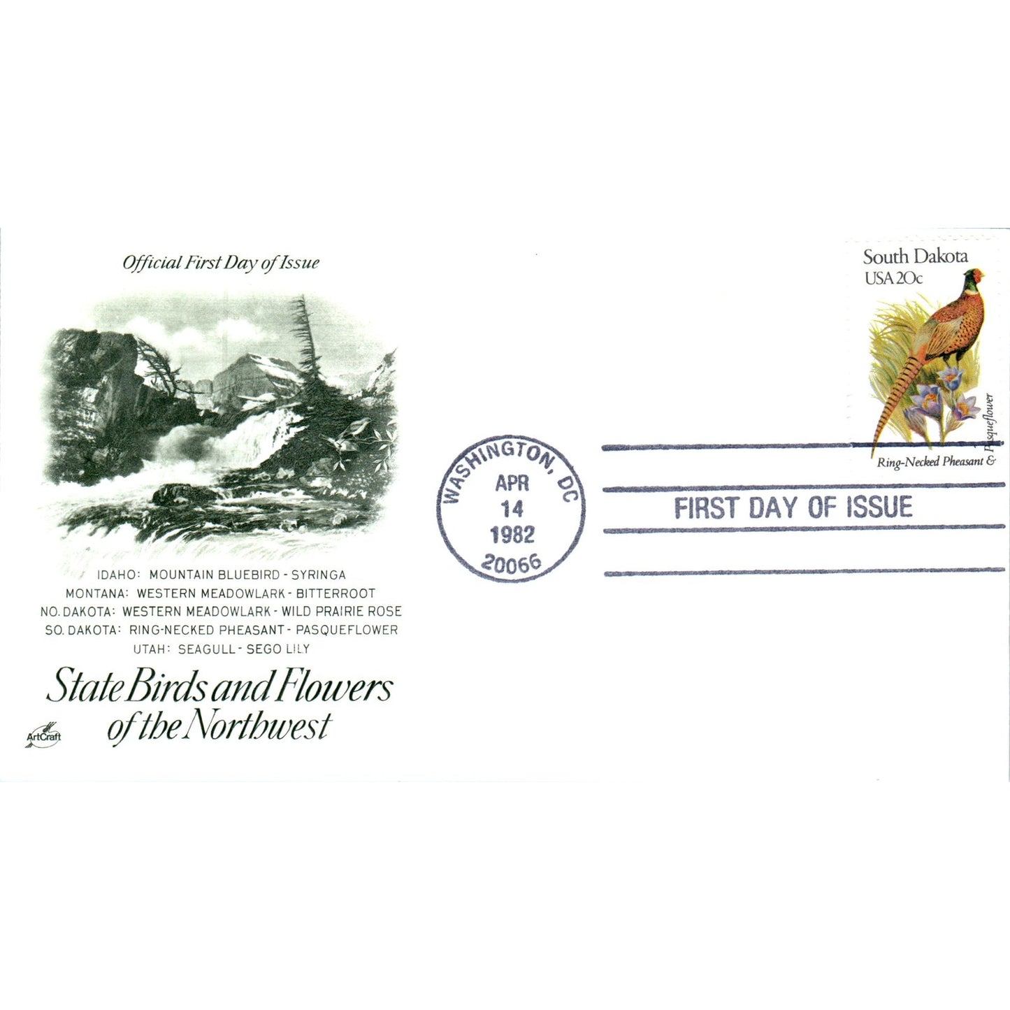 South Dakota 1982 State Birds & Flowers of The Northwest First Day Issue TJ5-PC1