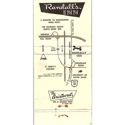 Randall's Inn South Bend Indiana Vintage Matchbook TB6-MB2-12