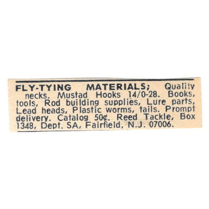 Reed Tackle Fly-Tying Materials Fairfield NJ 1977 Ad AF6-S5