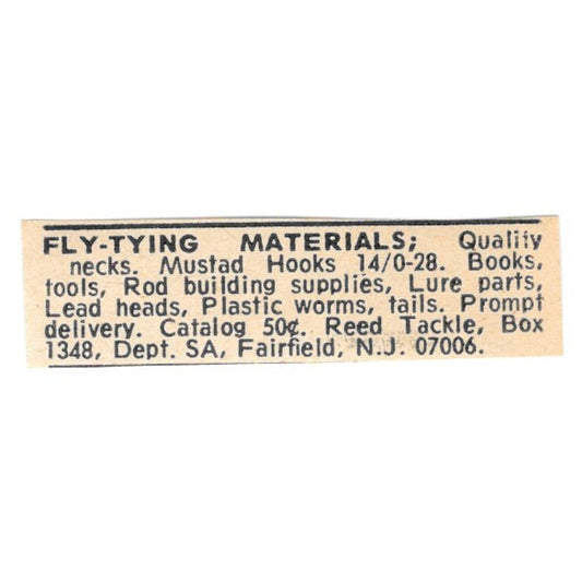 Reed Tackle Fly-Tying Materials Fairfield NJ 1977 Ad AF6-S5