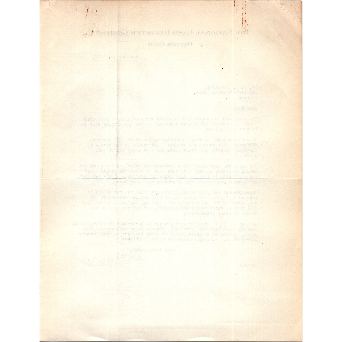 1937 National Cash Register Company Dayton Ohio Letterhead Memo D20