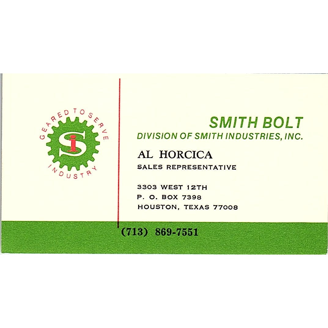 Smith Bolt Al Horcica Houston Texas Vintage Business Card SB4-B8