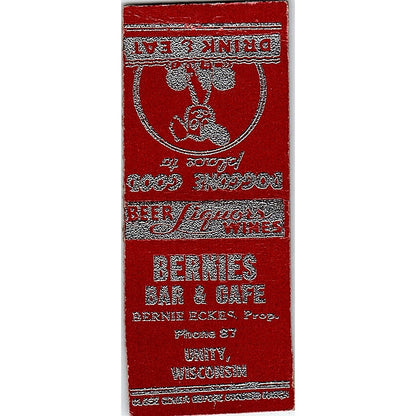 Bernies Bar & Cafe Berne Eckes Unity WI Vintage Matchbook Cover SE5-Y1