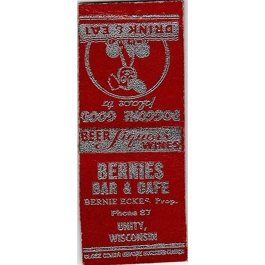 Bernies Bar & Cafe Berne Eckes Unity WI Vintage Matchbook Cover SE5-Y1