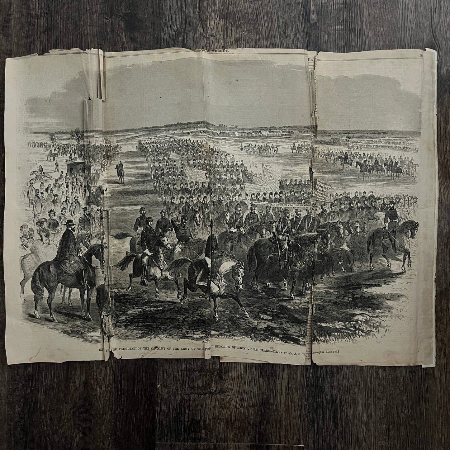 Army of the Potomac Cavalry Review Gen. Buford 1863 Civil War Engraving C27