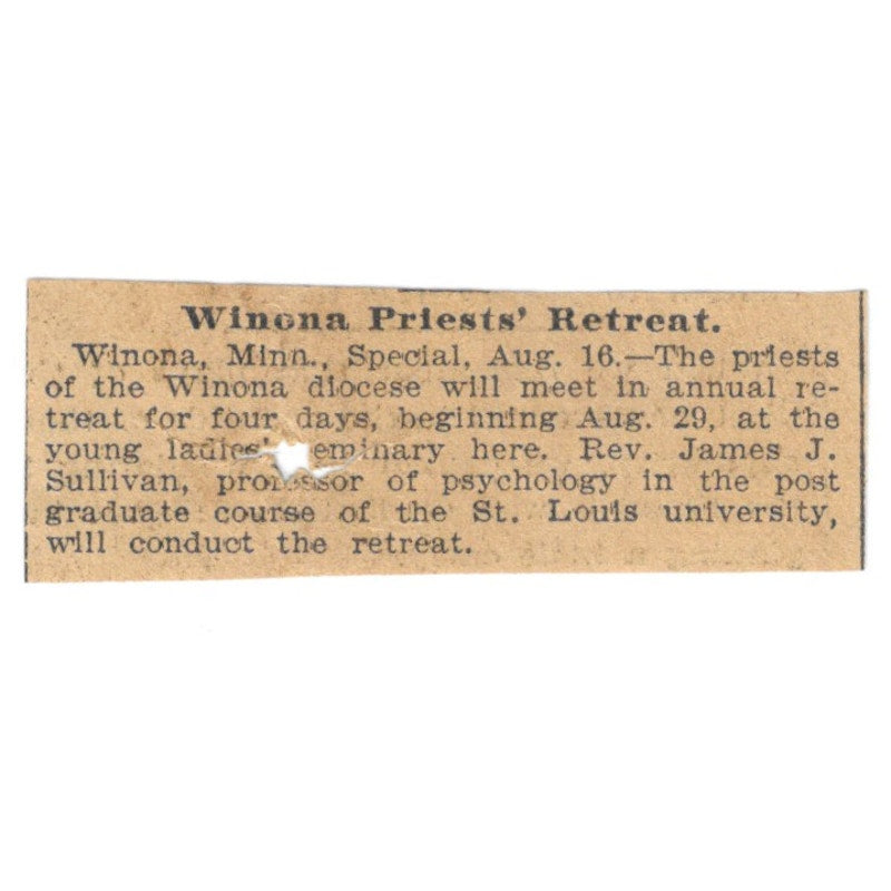 Winona MN Priest Retreat James J, Sullivan St. Paul 1898 Newspaper Ad AF2-S5