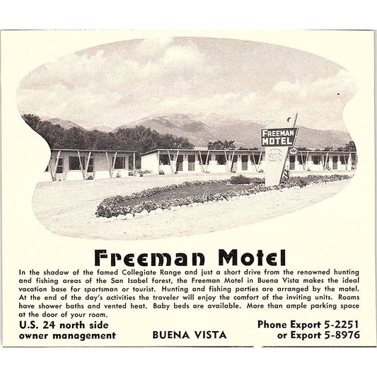 Freeman Motel Buena Vista, Empire Motel Brush CO 1958 Ad AG1-H2