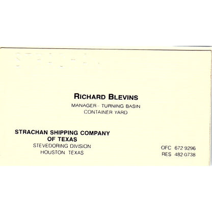 Richard Blevins Strachan Shipping Co of TX Houston Vintage Business Card SC9-B5