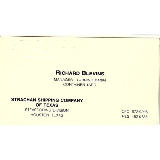 Richard Blevins Strachan Shipping Co of TX Houston Vintage Business Card SC9-B5
