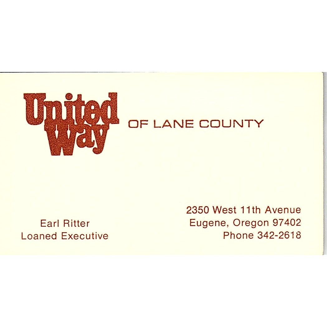 United Way Of Lane County Earl Ritter Eugene Oregon Vintage Business Card SB4-B2