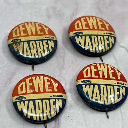 Dewey Warren Set of 4 Campaign Political Vintage Pinback Button TC5-PB
