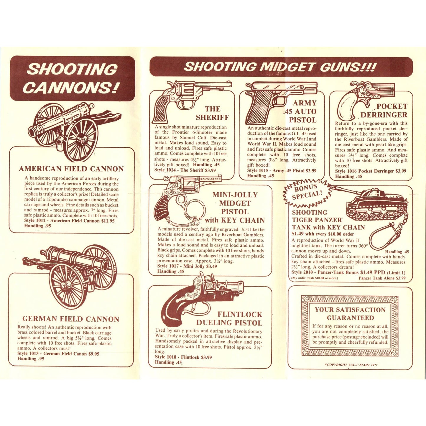 1977 Valu-Mart Mail Order Miniature Toy Shooting Guns and Cannons AE2