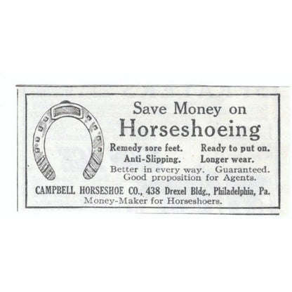 Horseshoeing Campbell Horseshoe Co Philadelphia 1913 Magazine Advert AE7-N8
