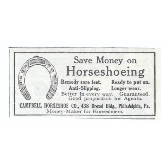 Horseshoeing Campbell Horseshoe Co Philadelphia 1913 Magazine Advert AE7-N8