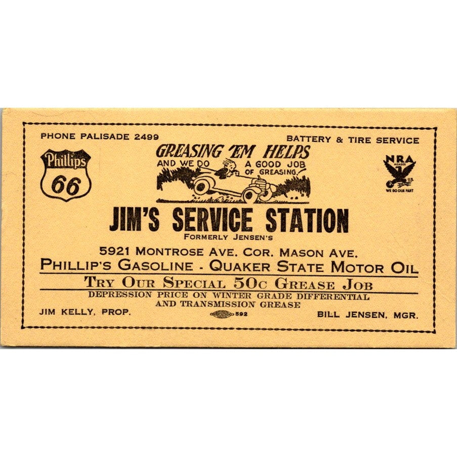 Jim's Service Station Jim Kelly Bill Jensen Montrose Ave Chicago Blotter AI9-H4