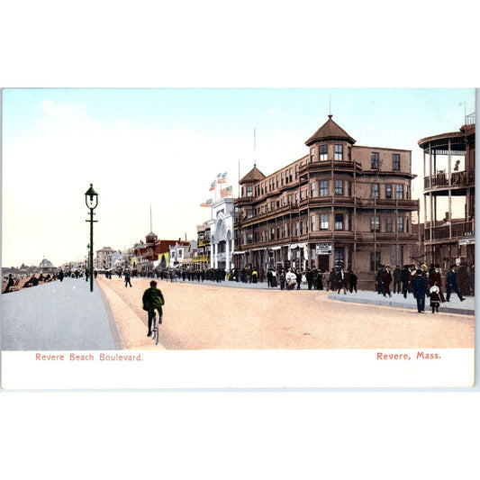 c1905 Revere Beach Boulevard MA Bicycling Antique Unused Postcard PC7