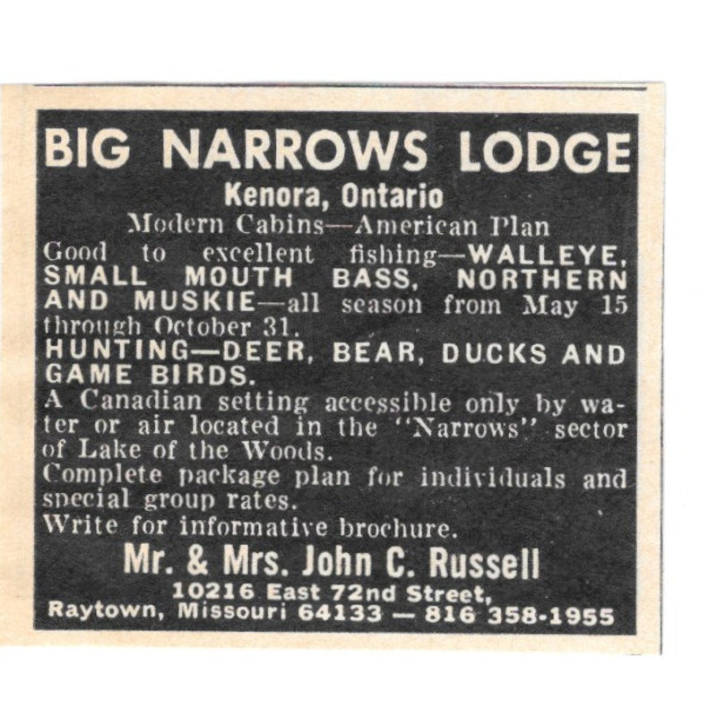 Big Narrows Lodge John C. Russell Raytown MO 1977 Ad AF6-S1