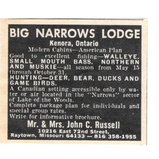 Big Narrows Lodge John C. Russell Raytown MO 1977 Ad AF6-S1