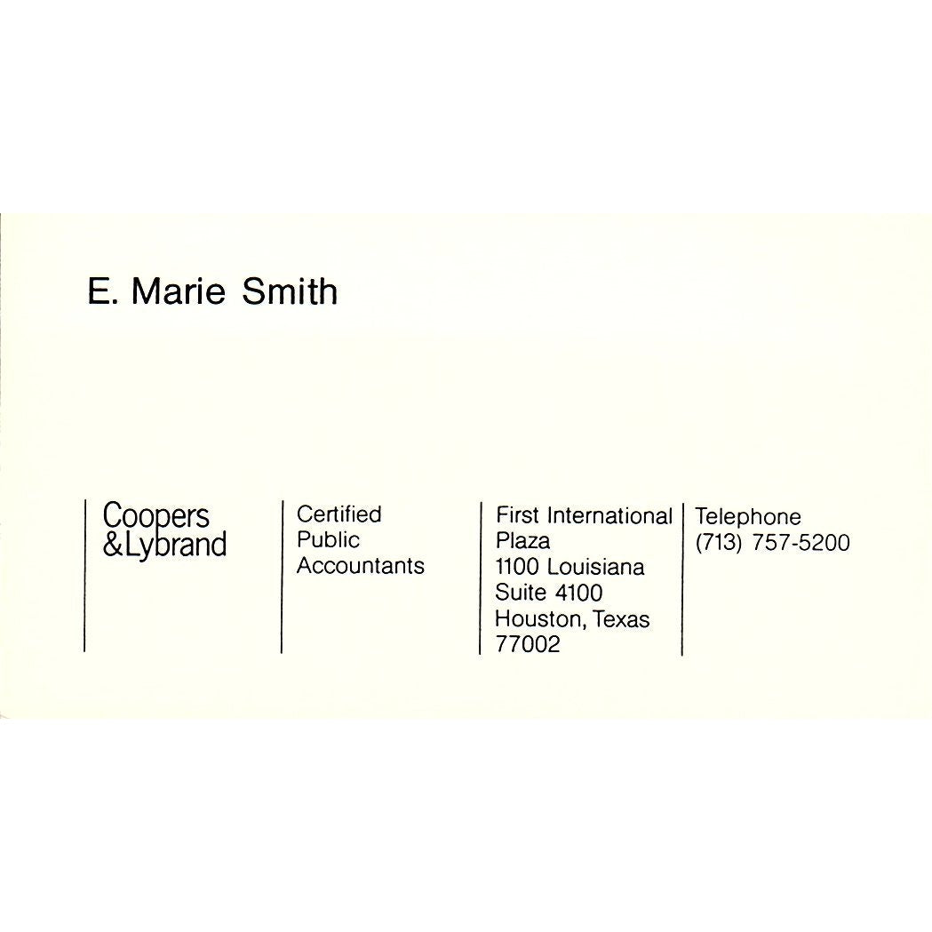 E Marie Smith Coopers & Lybrand CPA Houston Vintage Business Card SD9-B1