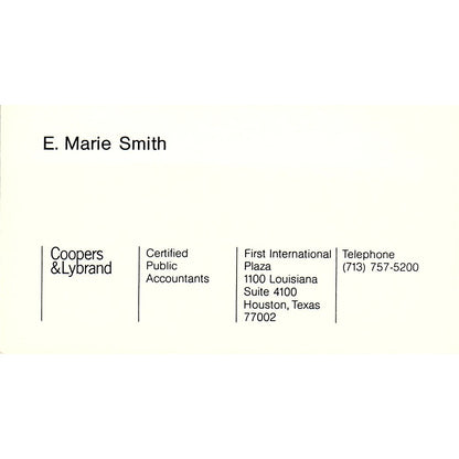 E Marie Smith Coopers & Lybrand CPA Houston Vintage Business Card SD9-B1