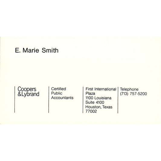 E Marie Smith Coopers & Lybrand CPA Houston Vintage Business Card SD9-B1