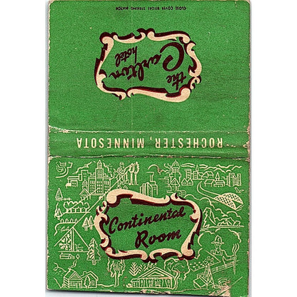 The Carlton Hotel Continental Room Rochester MN Vtg Large Matchbook Cover ML1-8