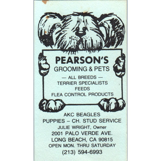 Pearson's Grooming & Pets Long Beach Julie Wright Vintage Business Card SD8-B15