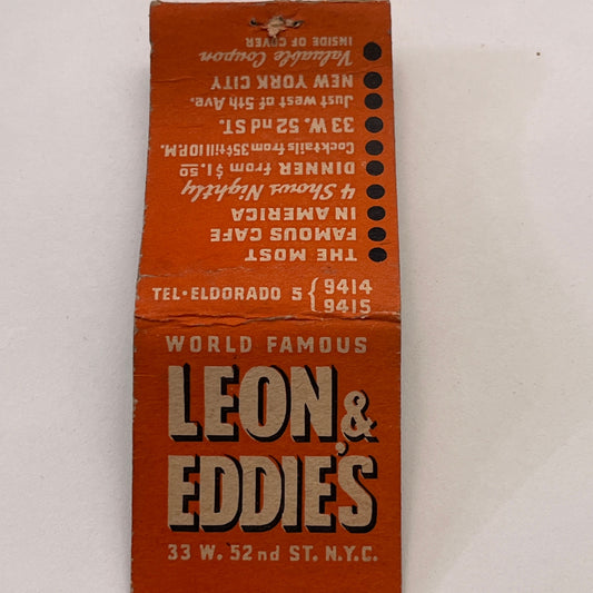 Leon & Eddies 33 W 52nd St NYC Vintage Matchbook Cover MM3-1