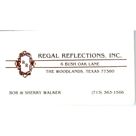 Regal Reflections Inc Bob & Sherry Walker The Woodlands TX Business Card SD8-B6