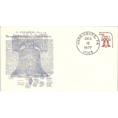 1977 Declaration of Independence Liberty Bell Harrisburg PA Postal Cover TI5-PC1