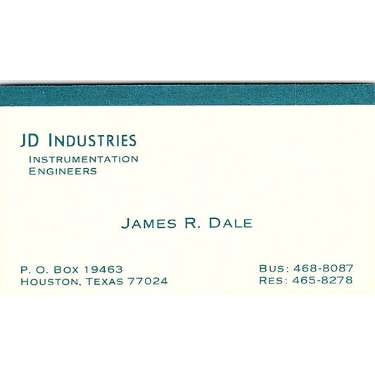 JD Instrumentation Engineers James R. Dale Houston Texas Business Card SF3-B5