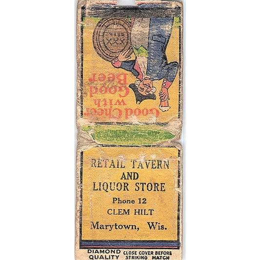 Retail Tavern Clem Hilt Marytown WI Vintage Matchbook Cover SF3-Y6
